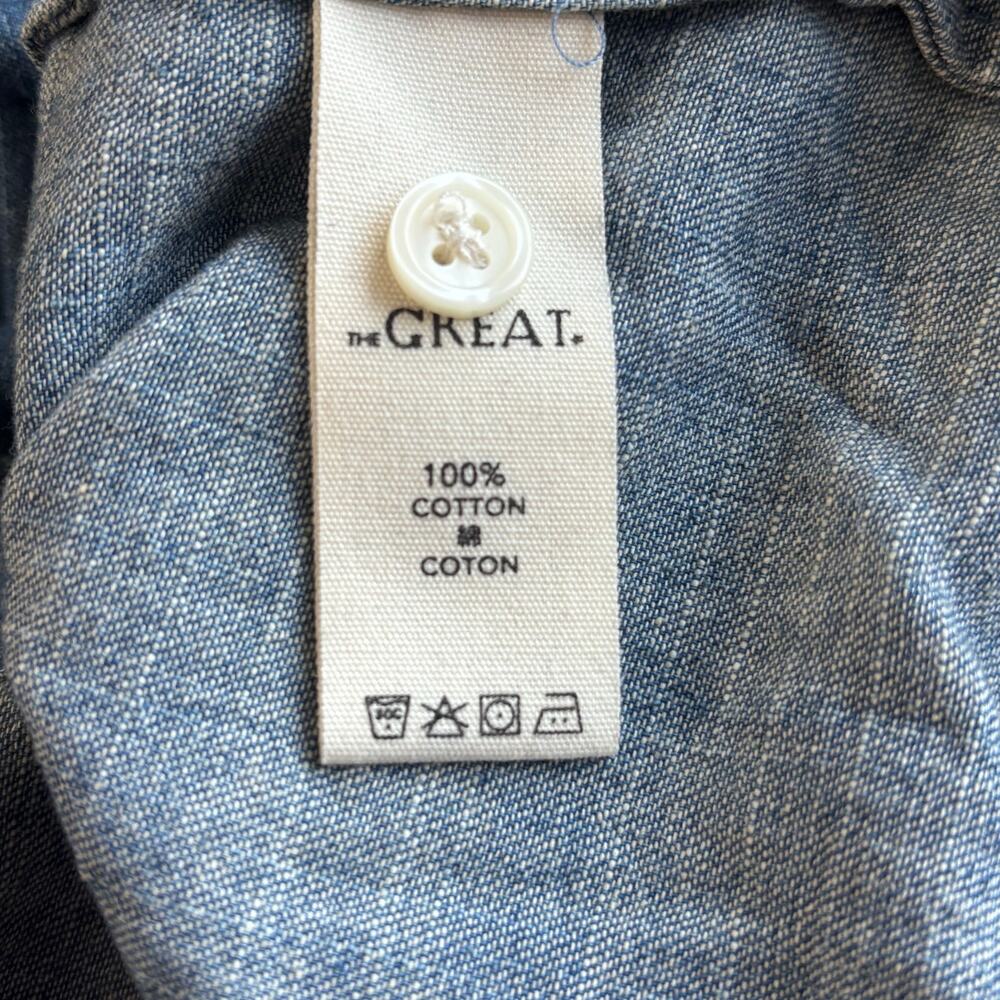 The Great Puff Sleeve Button Up Top Blouse Blue Chambray Size 2 - Picture 5 of 6